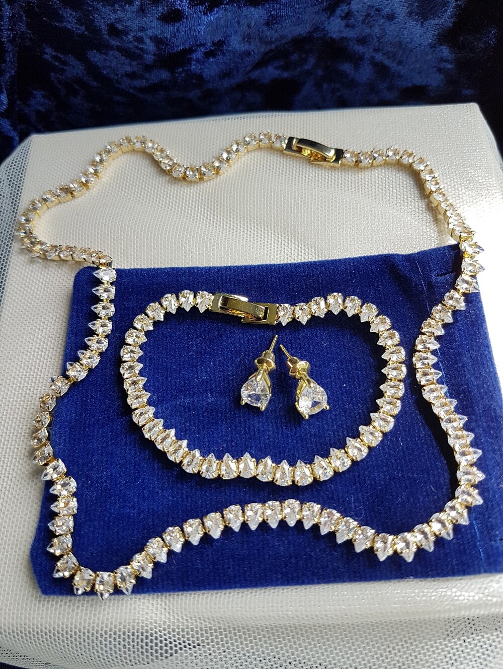 Swarovski Elements Yellow Gold Plated Teardrop Tennis Necklace NEW - Picture 10 of 16